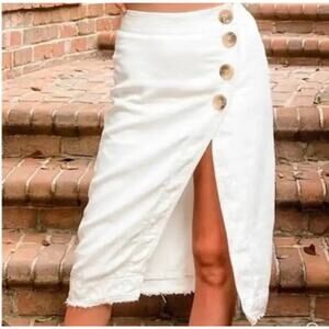 MAEVE Anthropologie White Denim Side Slit Button Midi Skirt Woman’s 12